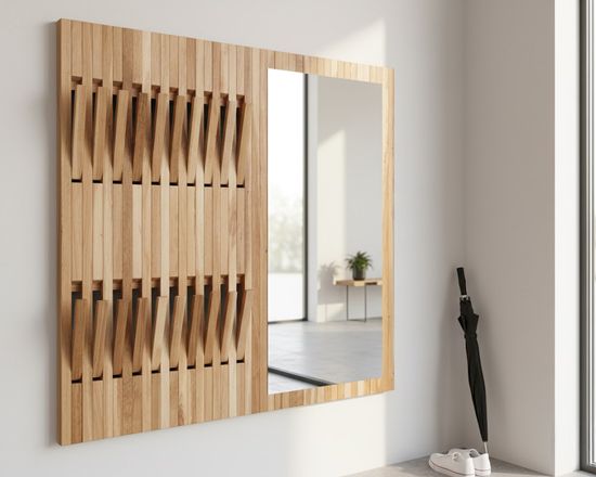 Wandgarderobe aus Wildeiche im Flur, flach an der Wand statt in den Gang ragend